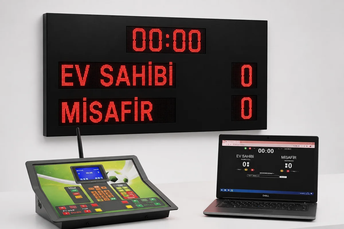 Profesyonel Futbol Skorbordu 384×144 cm – Tam Ekran P10 Kırmızı LED